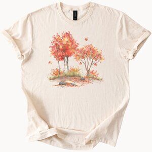 Fall Trees Graphic Shirt Watercolor Leaves Tee Autumn Nature Scene Shirt